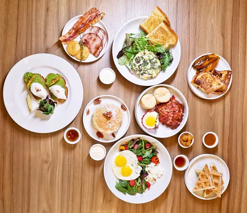 a brunch spread with food from a carnival ship 