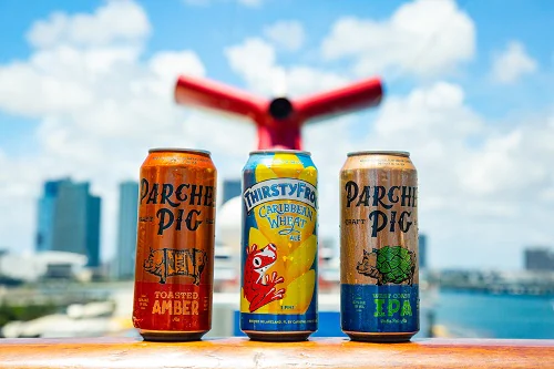 carnival’s three exclusive brews with the funnel in the background
